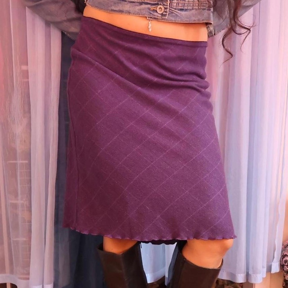 90s Purple Plaid Wool Midi Skirt